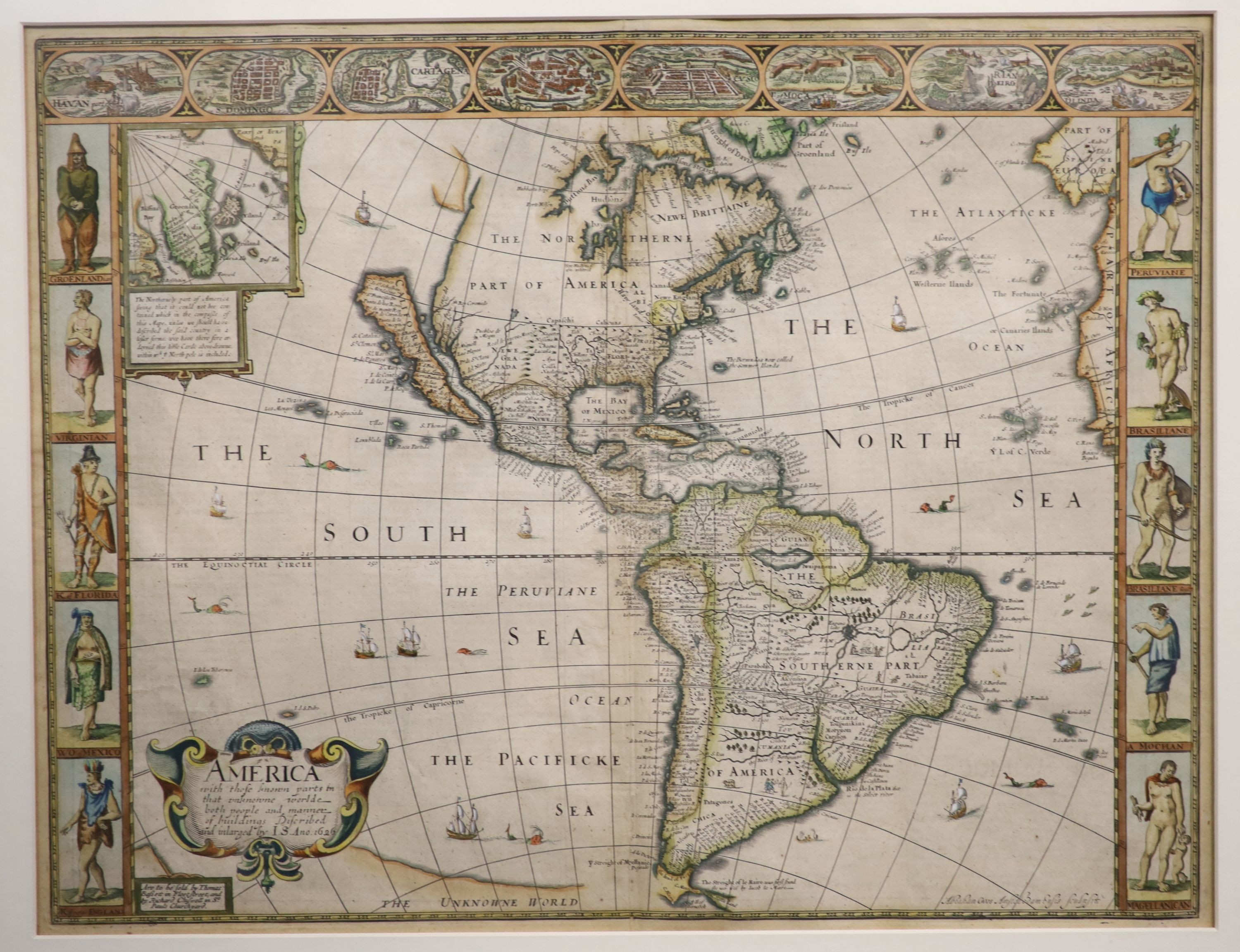 John Speede (1552-1629), Map of America, coloured engraving, 40 x 52.5cm